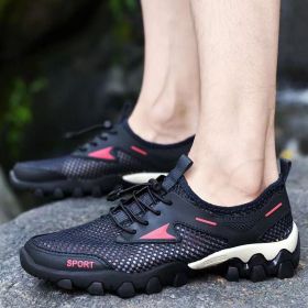 Outdoor Casual Sandals Men 2022 Summer Black Mesh Hollow Breathable Hole Fashion Hiking Sneakers Water Aqua Wading Shoes Fishing (Color: Blue, size: 39)