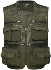 Mens Waistcoat Summer Outdoor Casual Fishing Safari Hiking Vest with Multi-Pocket (Color: Green, size: S)