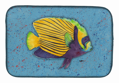 Sealife Themed Dish Drying Mat (size: 14 x 21Tropical Fish on Blue 1)