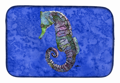 Sealife Themed Dish Drying Mat (size: 14 x 21Seahorse on Blue)