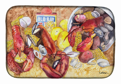 Sealife Themed Dish Drying Mat (size: 14 x 21Lobster Lobster Bake with Old Bay Seasonings)