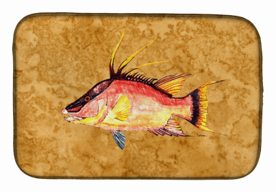 Sealife Themed Dish Drying Mat (size: 14 x 21Hog Snapper on Gold)