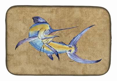 Sealife Themed Dish Drying Mat (size: 14 x 21Blue Marlin1)