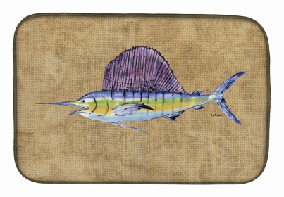 Sealife Themed Dish Drying Mat (size: 14 x 21Swordfish)