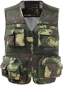 Mens Waistcoat Summer Outdoor Casual Fishing Safari Hiking Vest with Multi-Pocket (Color: Camouflage, size: M)